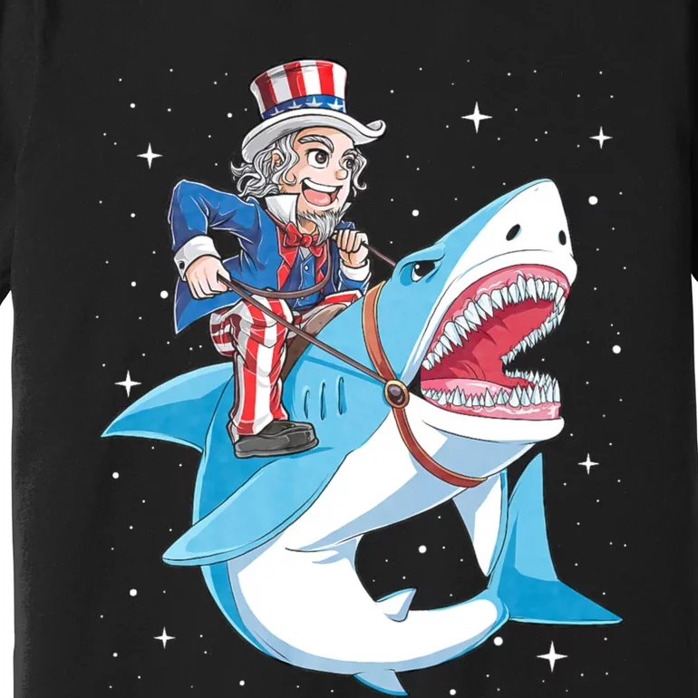 Uncle Sam Riding Shark 4th Of July Premium T-Shirt