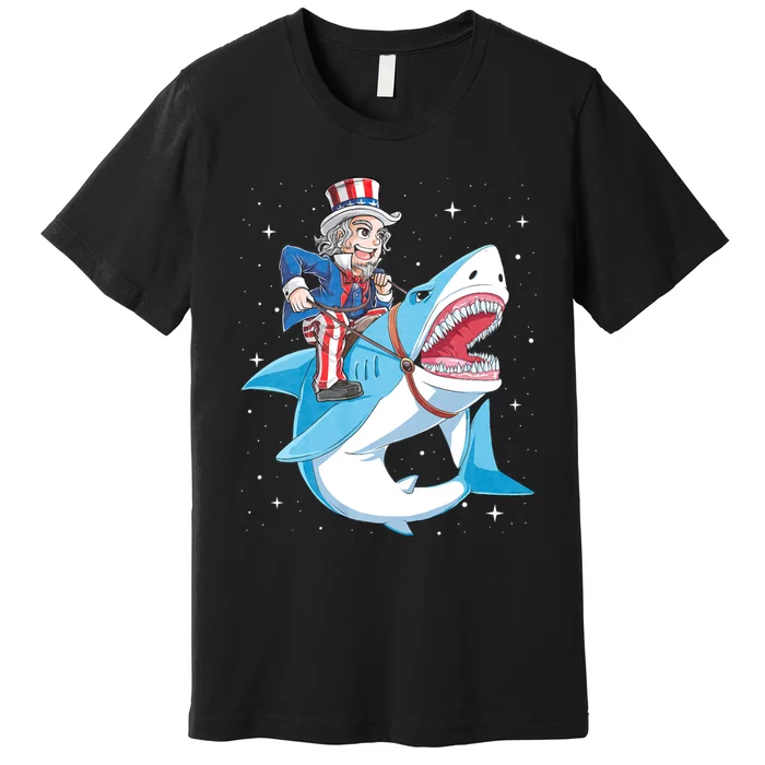 Uncle Sam Riding Shark 4th Of July Premium T-Shirt