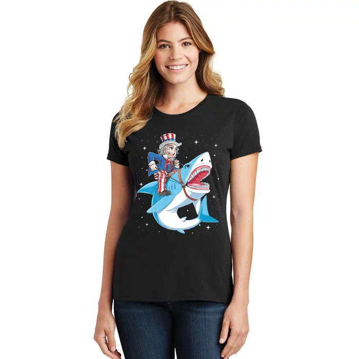 Uncle Sam Riding Shark 4th Of July Women's T-Shirt