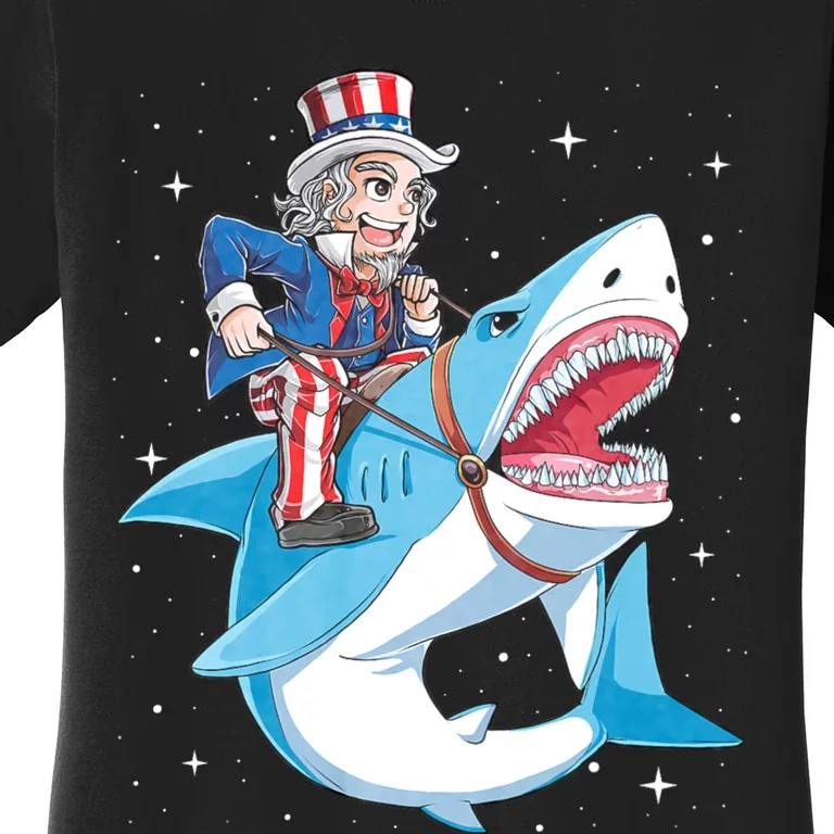 Uncle Sam Riding Shark 4th Of July Women's T-Shirt