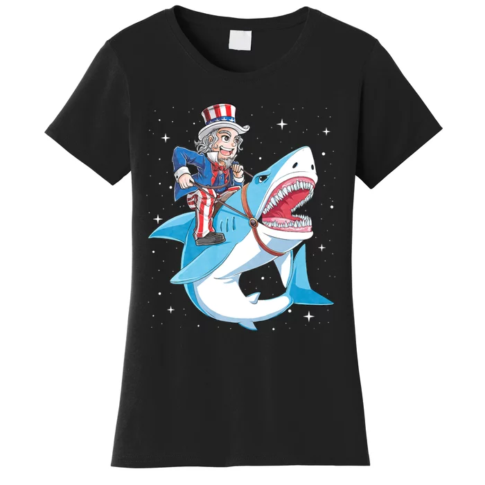 Uncle Sam Riding Shark 4th Of July Women's T-Shirt