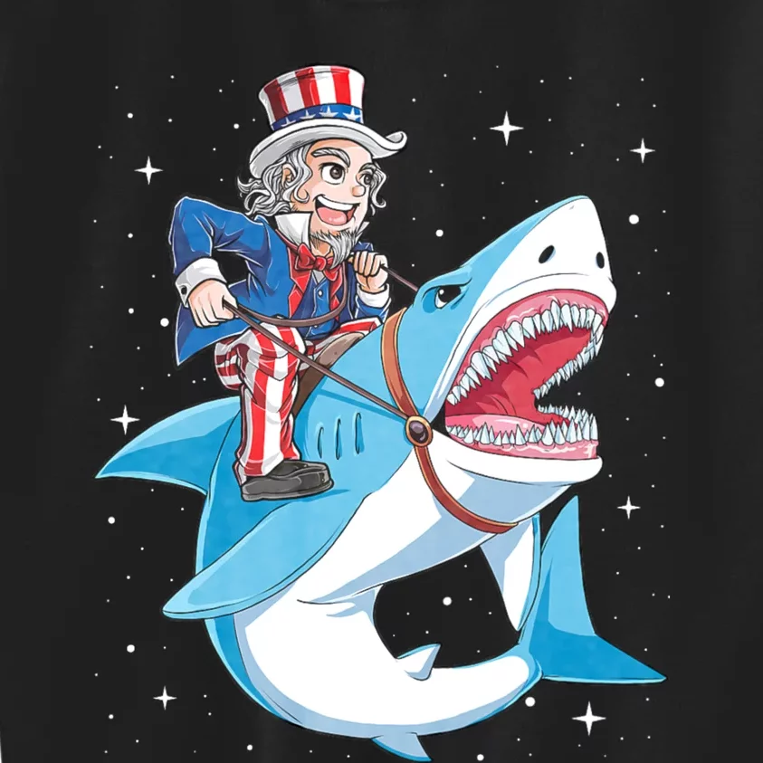 Uncle Sam Riding Shark 4th Of July Kids Sweatshirt