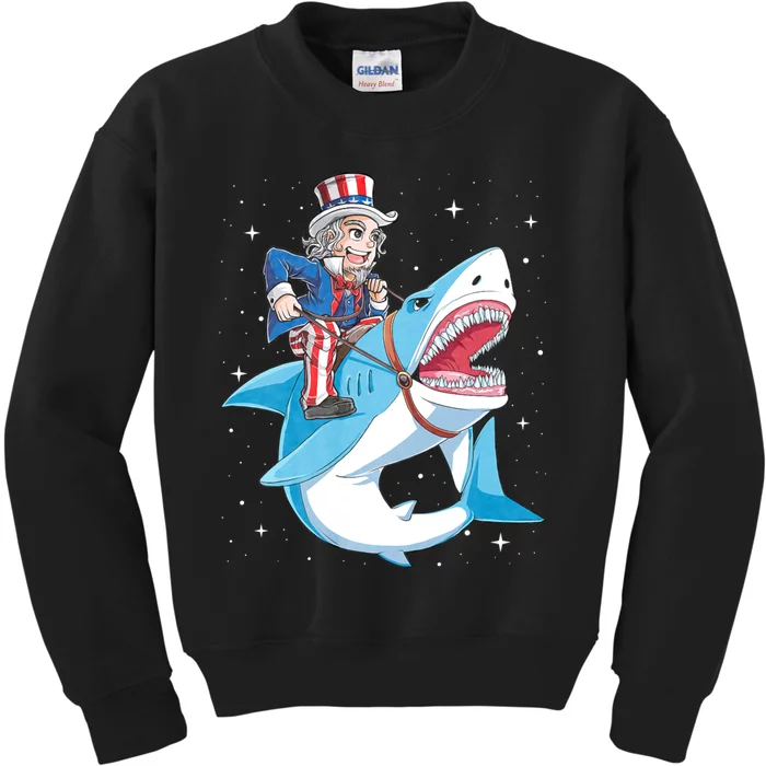 Uncle Sam Riding Shark 4th Of July Kids Sweatshirt