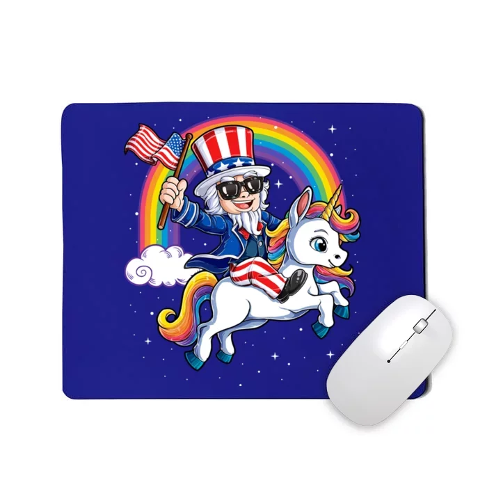 Uncle Sam Riding Unicorn 4th Of July Mericorn Rainbow Gift Mousepad