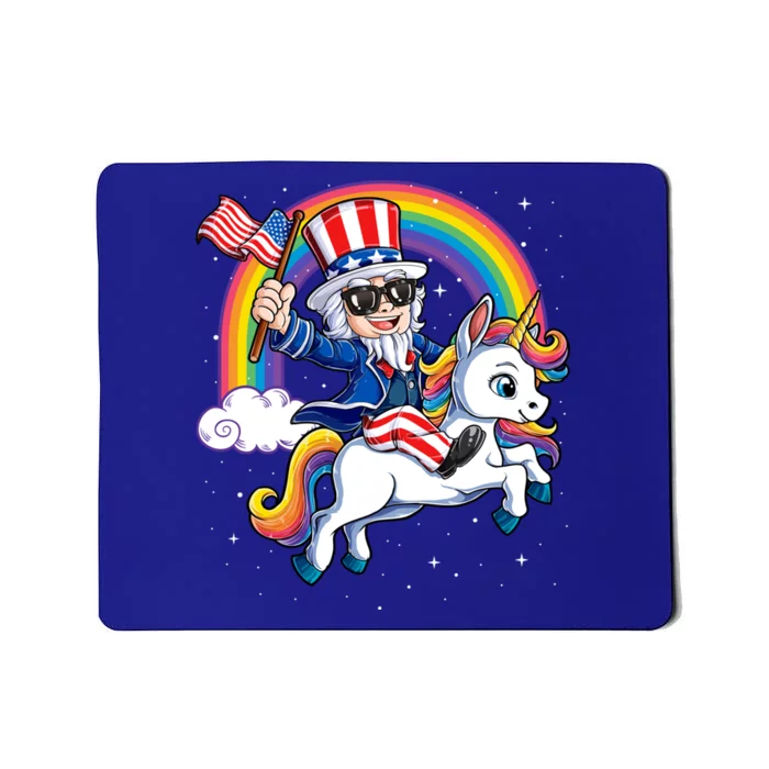 Uncle Sam Riding Unicorn 4th Of July Mericorn Rainbow Gift Mousepad