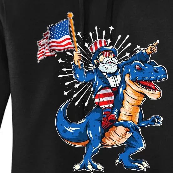 Uncle Sam Riding a dinosaur 4th of July American Flag Women's Pullover Hoodie