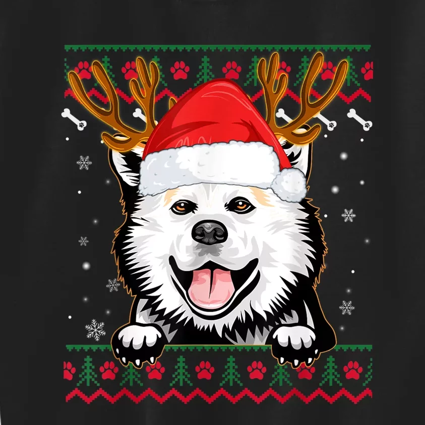 Ugly Sweater Reindeer Santa Christmas American Eskimo Dog Kids Sweatshirt