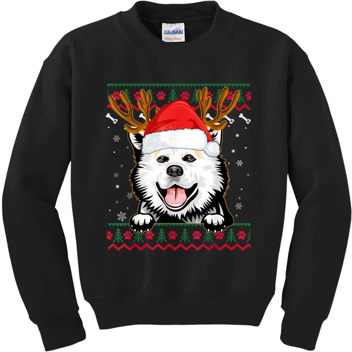 Ugly Sweater Reindeer Santa Christmas American Eskimo Dog Kids Sweatshirt