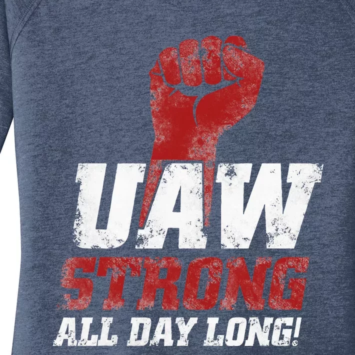 UAW Strike Red United Auto Workers Union UAW Strong Women's Perfect Tri Tunic Long Sleeve Shirt