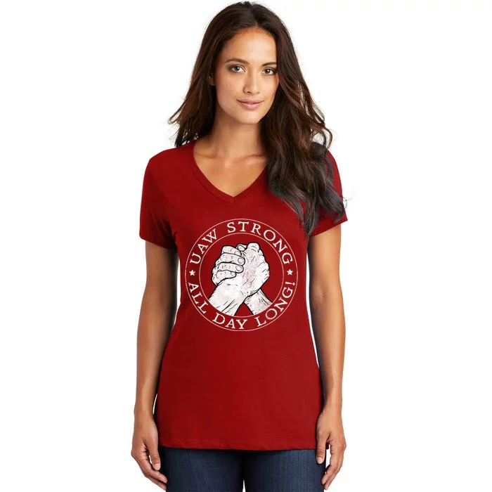 UAW Strike Red United Auto Workers Picket Sign Women's V-Neck T-Shirt