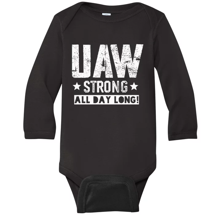 UAW Strike Red UAW Union Strike Solidarity UAW Strong Baby Long Sleeve Bodysuit