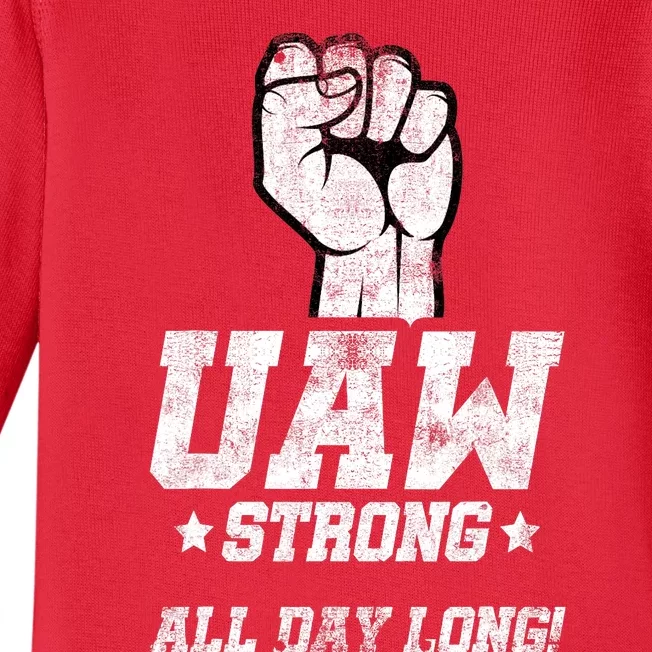 UAW Strike Red United Auto Workers Picket Sign Baby Long Sleeve Bodysuit