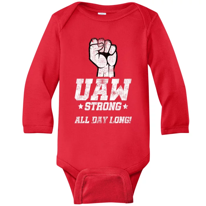 UAW Strike Red United Auto Workers Picket Sign Baby Long Sleeve Bodysuit