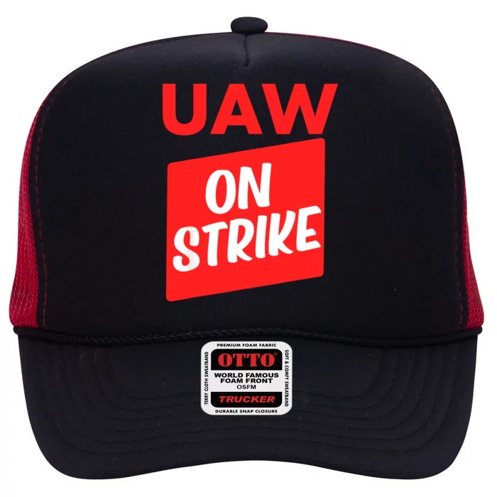 UAW Strike Red United Auto Workers Picket Sign High Crown Mesh Trucker Hat