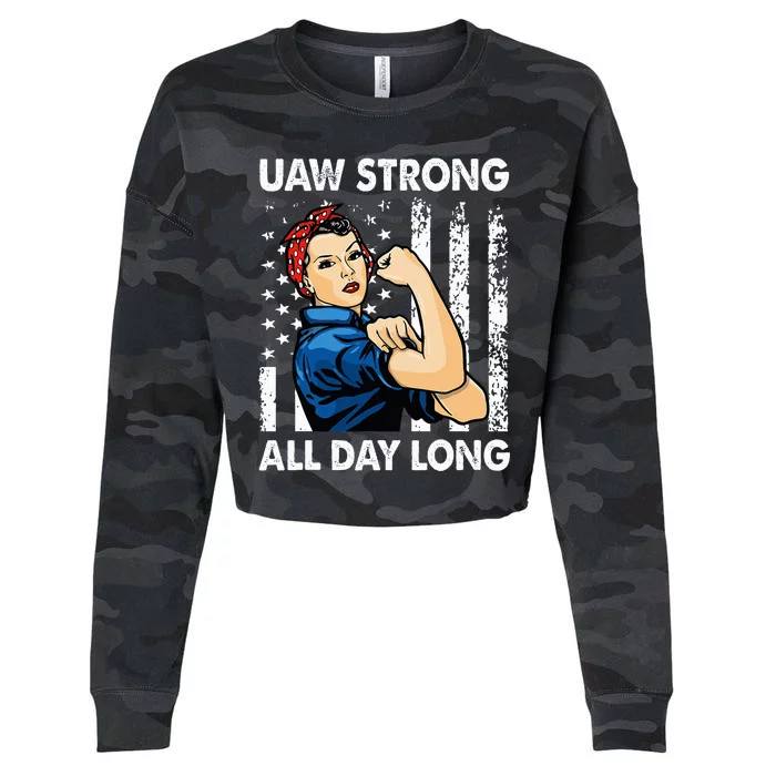 UAW Strike Red United Auto Workers Picket Sign Cropped Pullover Crew