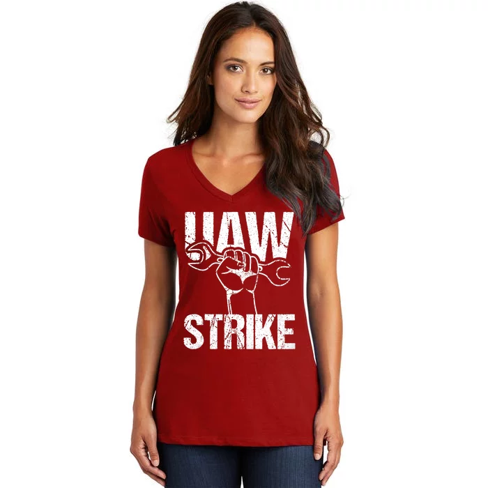 UAW Strike Red United Auto Workers Picket Sign Trending Design Women's V-Neck T-Shirt