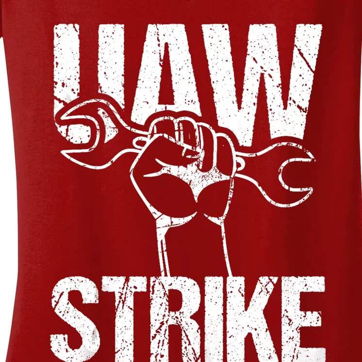 UAW Strike Red United Auto Workers Picket Sign Trending Design Women's V-Neck T-Shirt