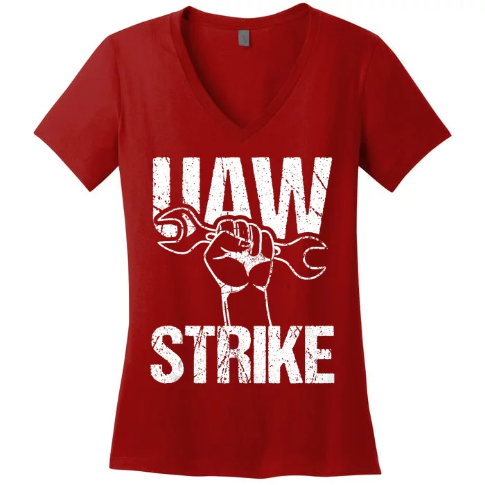 UAW Strike Red United Auto Workers Picket Sign Trending Design Women's V-Neck T-Shirt