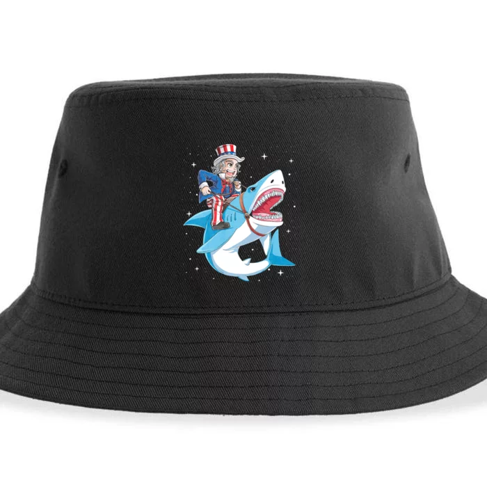 Uncle Sam Riding Shark 4th Of July Jawsome Sustainable Bucket Hat