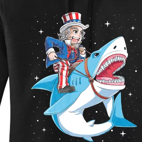 Uncle Sam Riding Shark 4th Of July Jawsome Women's Pullover Hoodie