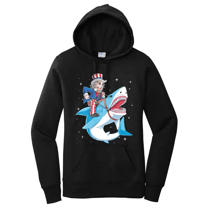 Uncle Sam Riding Shark 4th Of July Jawsome Women's Pullover Hoodie