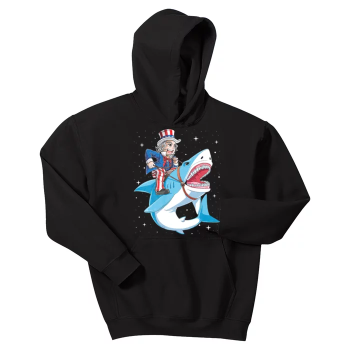 Uncle Sam Riding Shark 4th Of July Jawsome Kids Hoodie