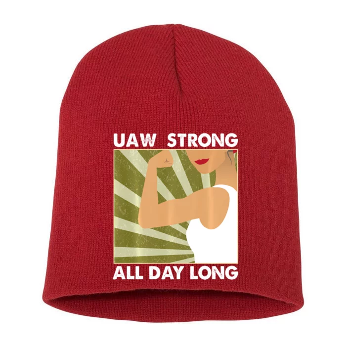 UAW Strike Red T United Auto Workers Union UAW Strong Short Acrylic Beanie