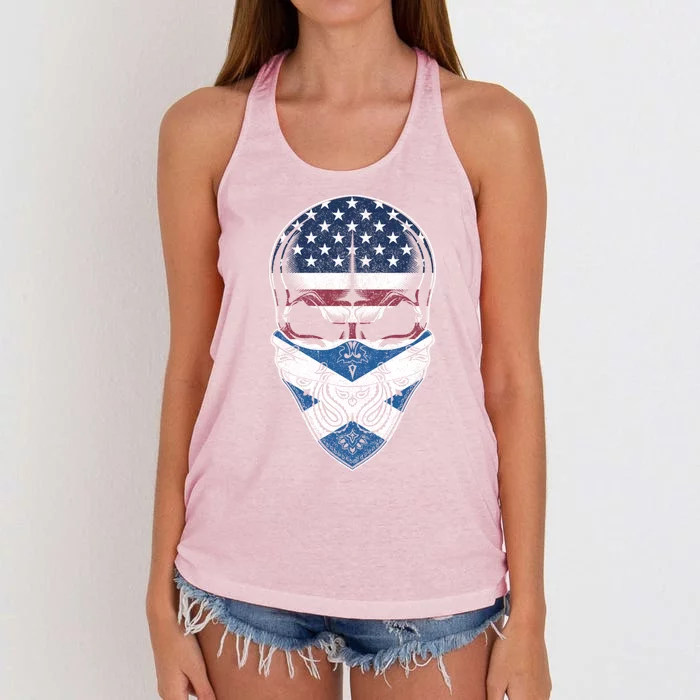 Usa Scotland Roots Gift Scottish American Flag Skull Cool Gift Women's Knotted Racerback Tank