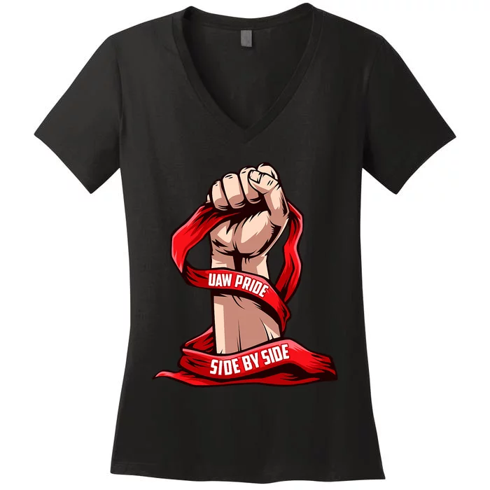 UAW Strike Red United Auto Workers Picket Sign Design Women's V-Neck T-Shirt