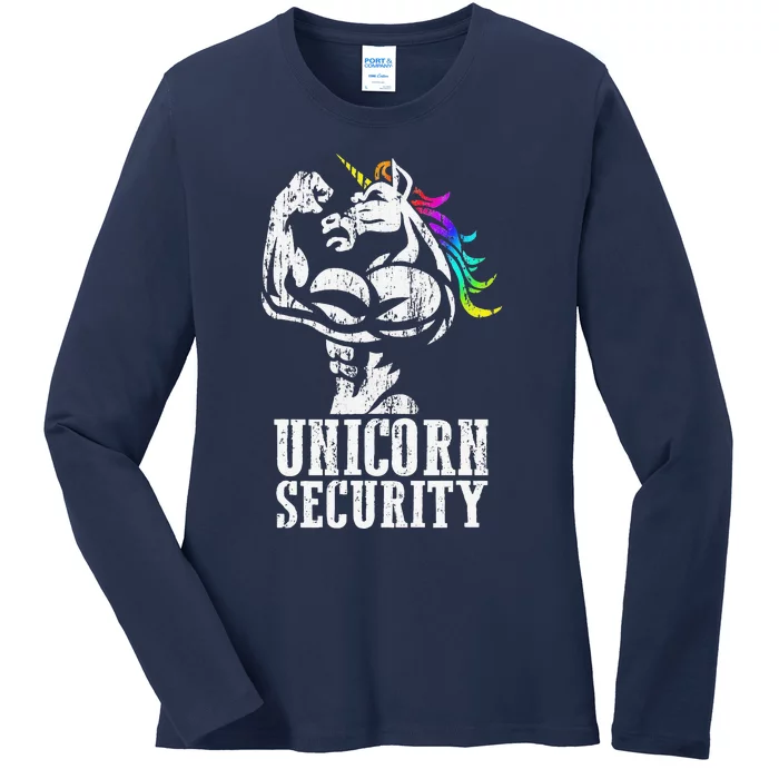 Unicorn Security Rainbow Muscle Manly Funny Christmas Gift Ladies Long Sleeve Shirt