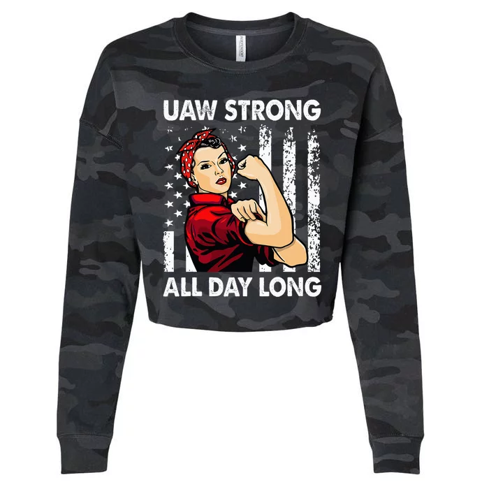 UAW Strike Red United Auto Workers Picket Sign Cropped Pullover Crew