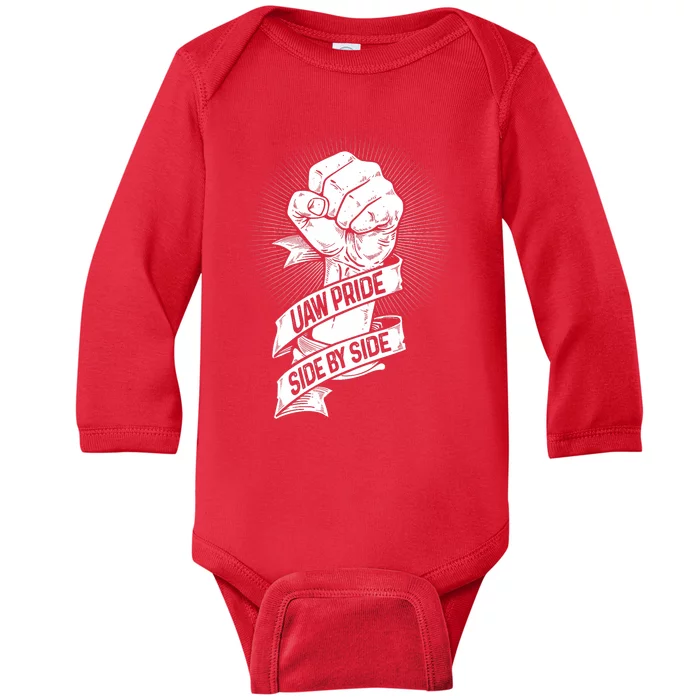 Uaw Strike Red United Auto Workers Picket Sign Baby Long Sleeve Bodysuit