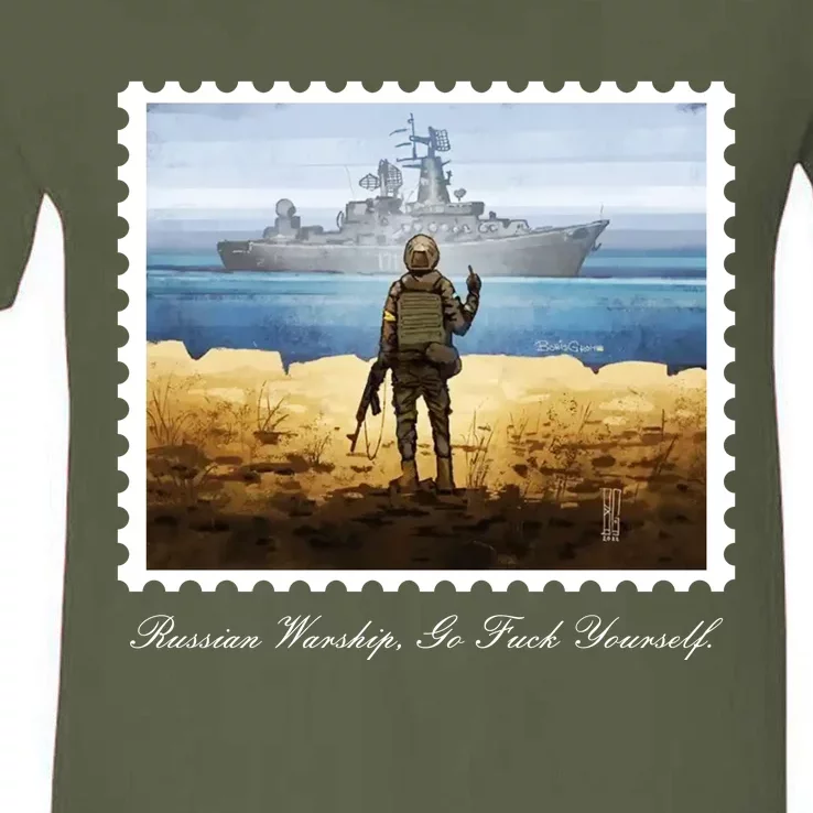 Ukraine Stamp Russian Warship Go F Yourself Island Of Heroes Ukrainian V-Neck T-Shirt