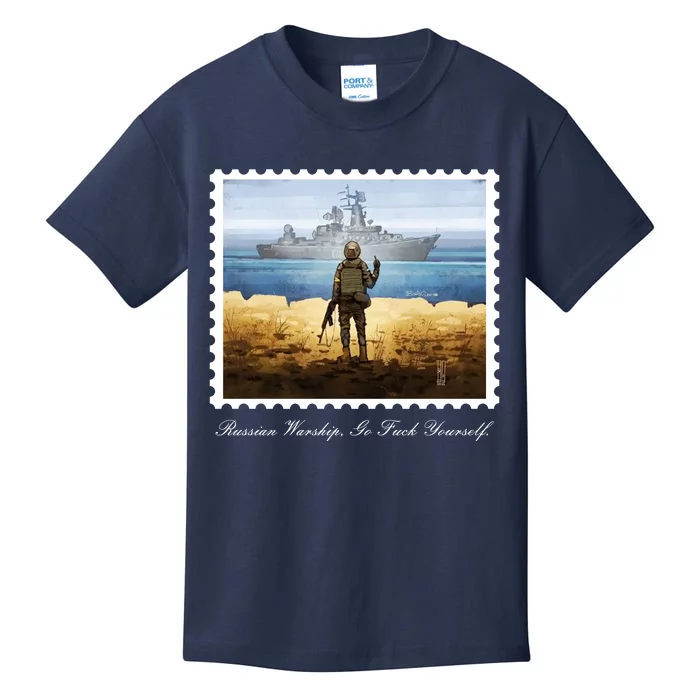 Ukraine Stamp Russian Warship Go F Yourself Island Of Heroes Ukrainian Kids T-Shirt