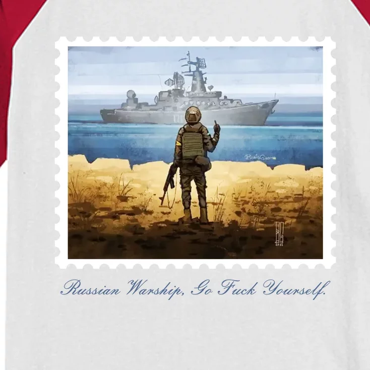 Ukraine Stamp Russian Warship Go F Yourself Island Of Heroes Ukrainian Kids Colorblock Raglan Jersey