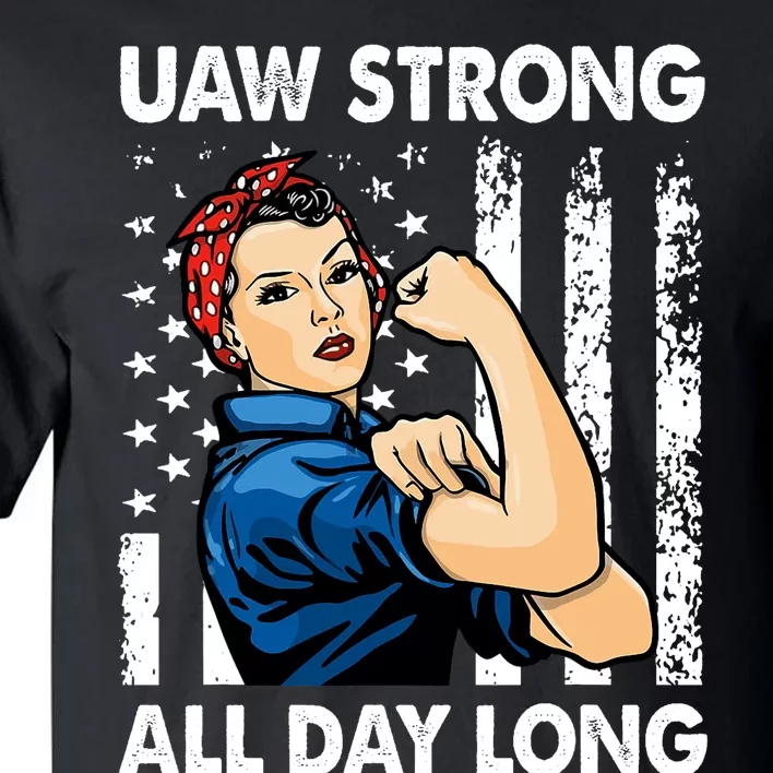 UAW Strike Red United Auto Workers Picket Sign America Flag Tall T-Shirt