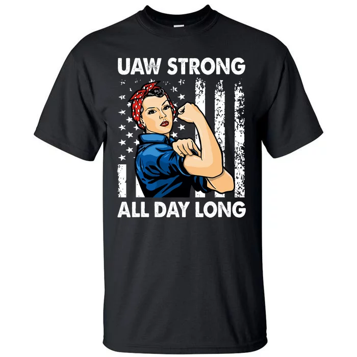 UAW Strike Red United Auto Workers Picket Sign America Flag Tall T-Shirt