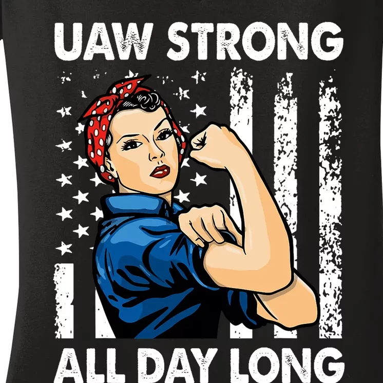 UAW Strike Red United Auto Workers Picket Sign America Flag Women's V-Neck T-Shirt