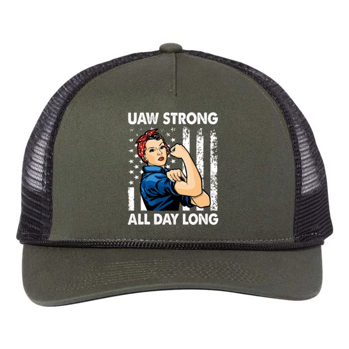 UAW Strike Red United Auto Workers Picket Sign America Flag Retro Rope Trucker Hat Cap