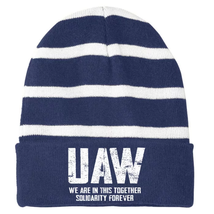 UAW Strike Red United Auto Workers Union UAW Strong Striped Beanie with Solid Band