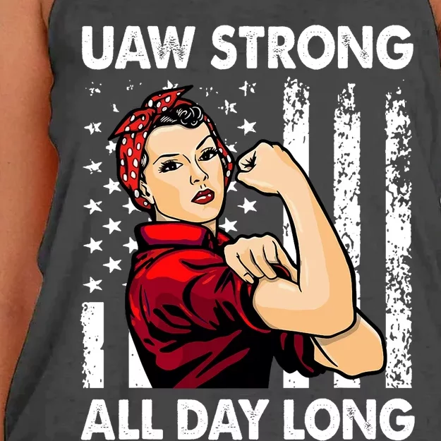 UAW Strike Red United Auto Workers Picket Sign America Flag Women's Knotted Racerback Tank