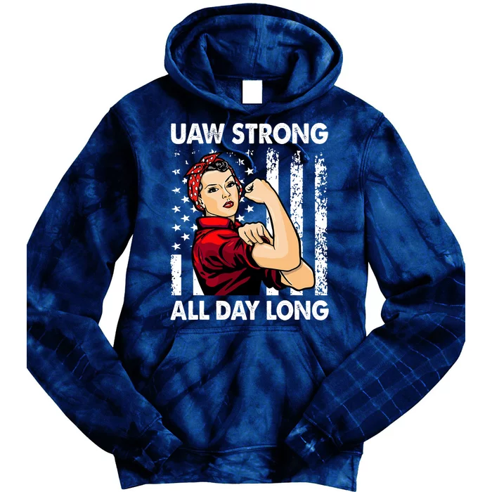 UAW Strike Red United Auto Workers Picket Sign America Flag Tie Dye Hoodie