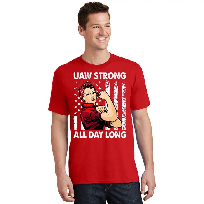 UAW Strike Red United Auto Workers Picket Sign America Flag T-Shirt