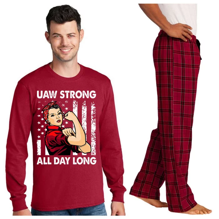 UAW Strike Red United Auto Workers Picket Sign America Flag Long Sleeve Pajama Set