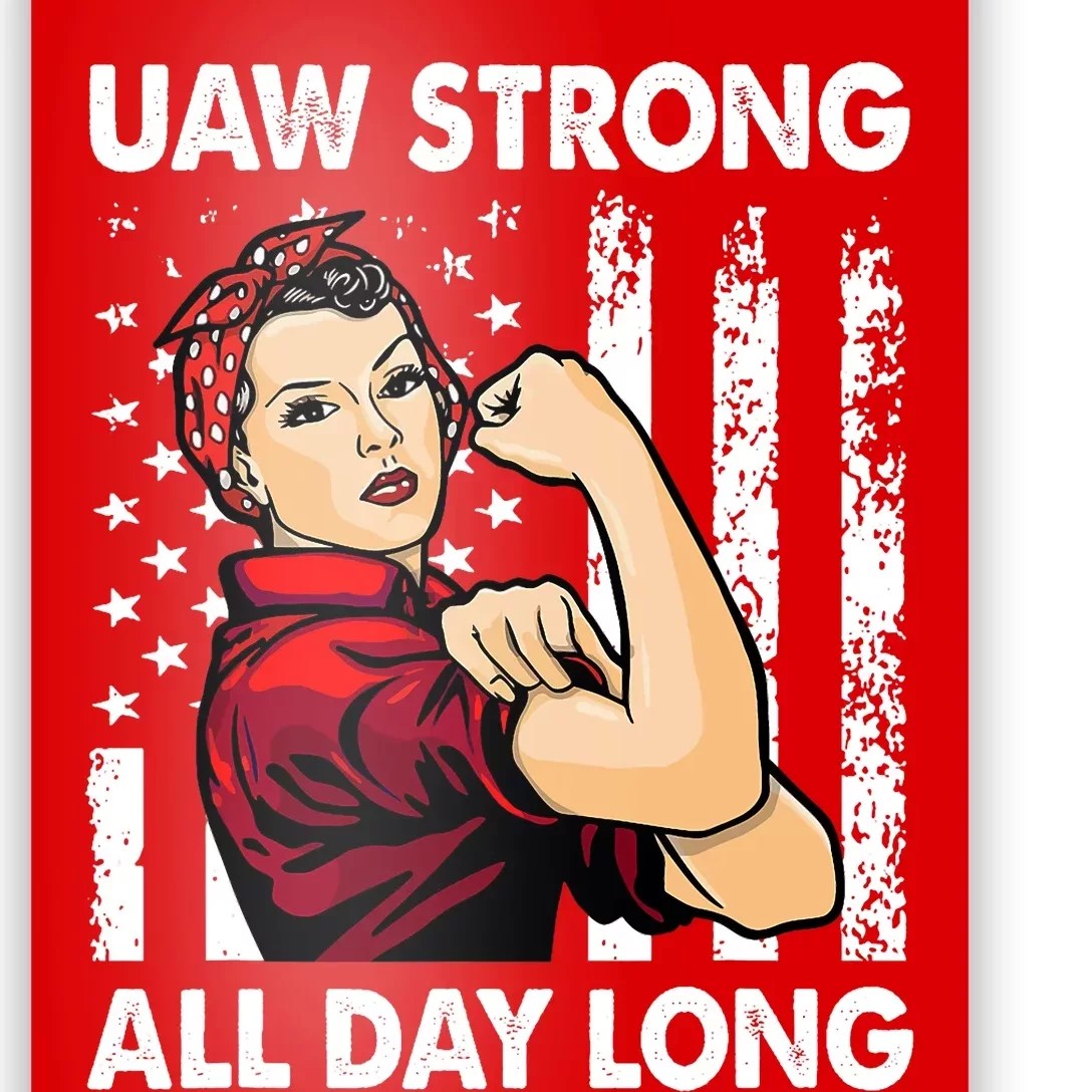 UAW Strike Red United Auto Workers Picket Sign America Flag Poster