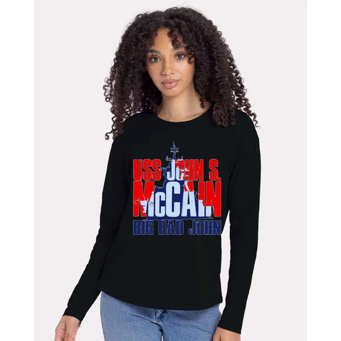 USS John S. McCain Big Bad John Womens Cotton Relaxed Long Sleeve T-Shirt