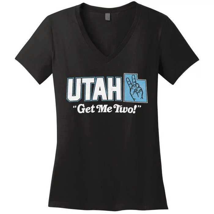 UTAH state slogan get me two finger hand retro 90s action Women's V-Neck T-Shirt