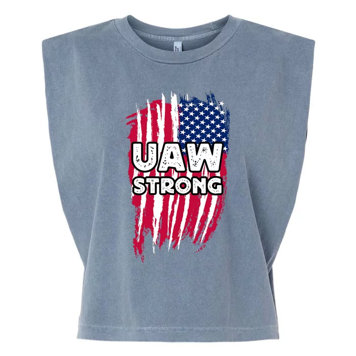 UAW Strong Solidarity UAW Laborer Worker UAW Proud Union America Flag Garment-Dyed Women's Muscle Tee