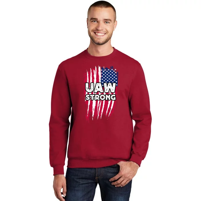 UAW Strong Solidarity UAW Laborer Worker UAW Proud Union America Flag Tall Sweatshirt