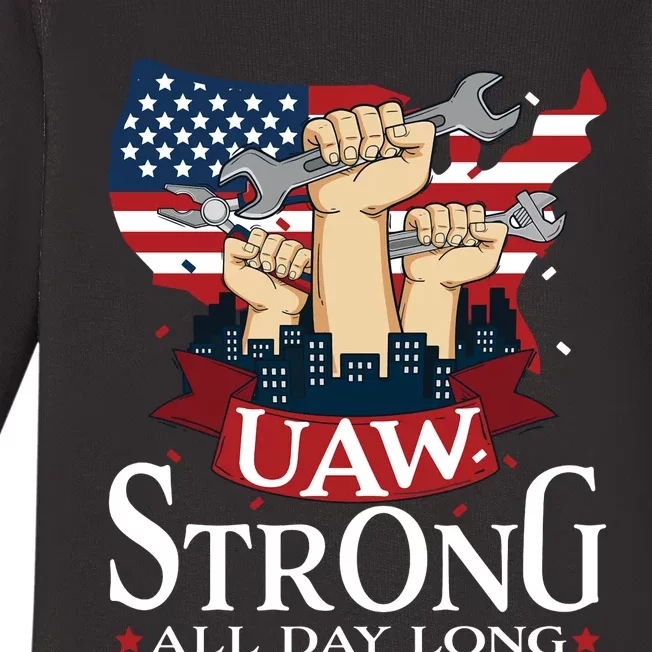 UAW Strong Solidarity UAW Proud Union UAW Laborer Worker Baby Long Sleeve Bodysuit